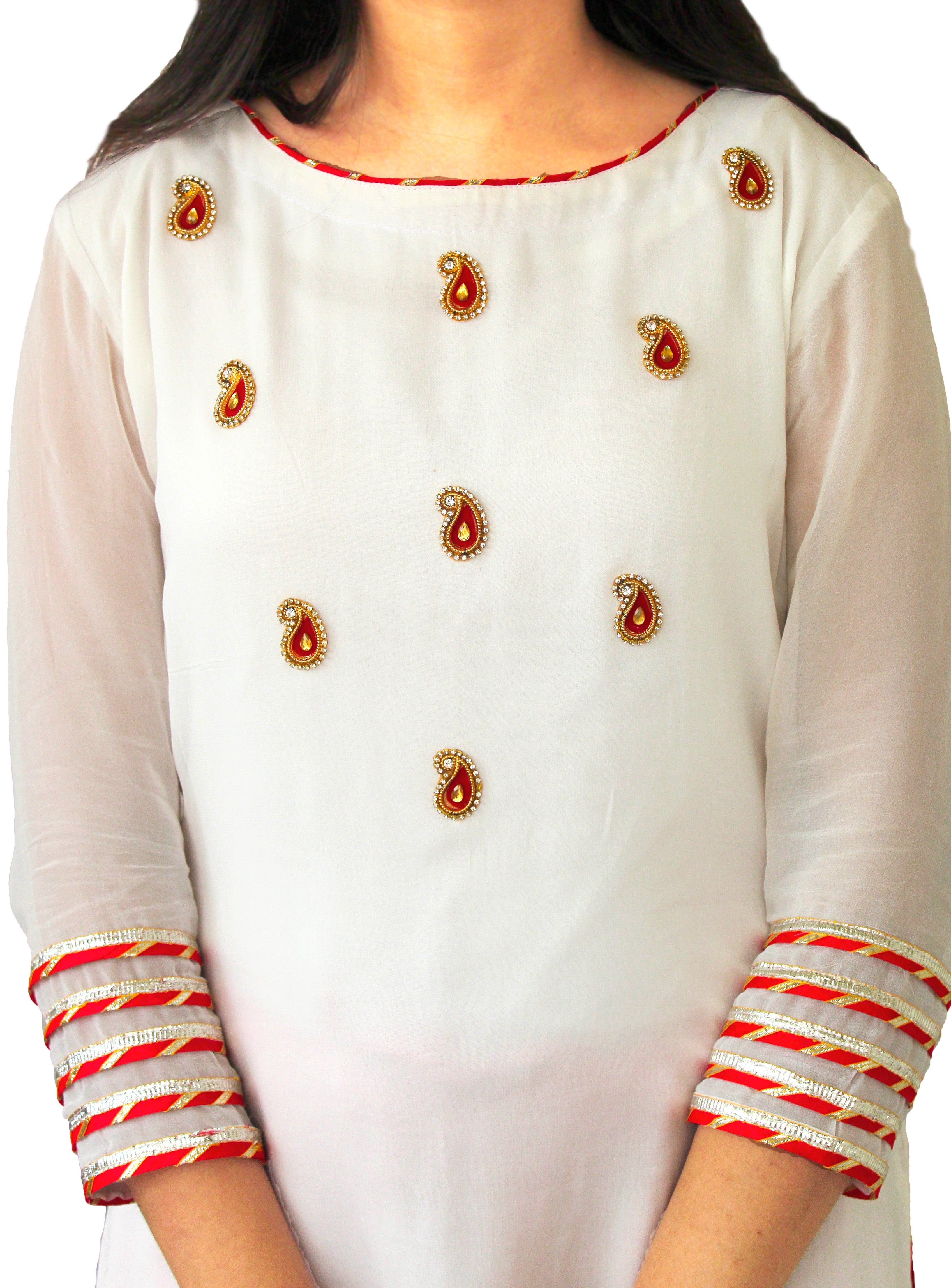 Gorgettue korched white kurti with inner